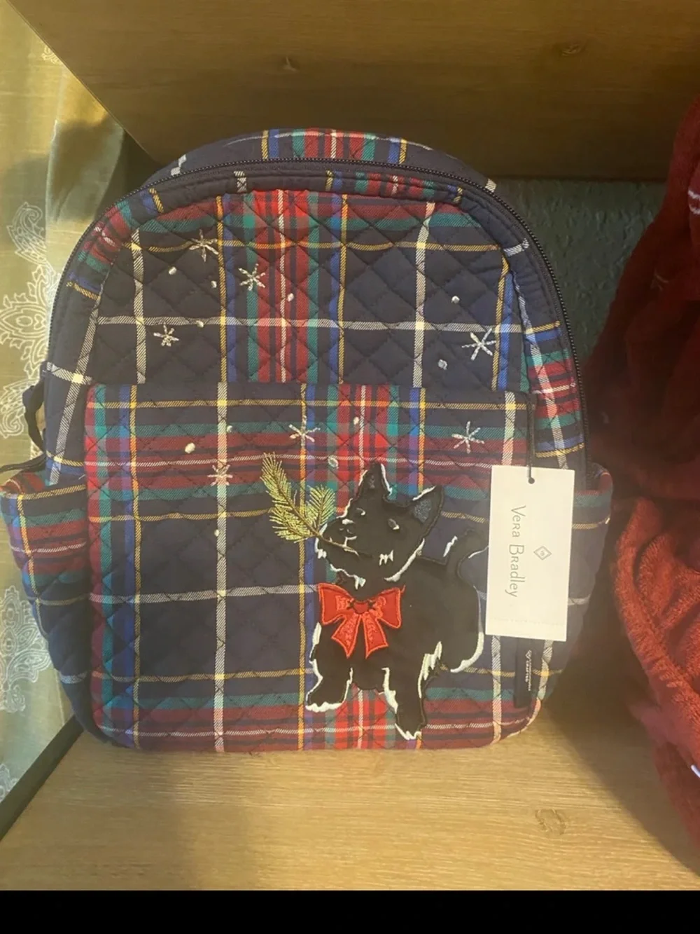 Vera Bradley Navy Plaid Quilted Kids Backpack with Scottie Dog